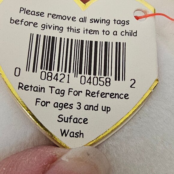 VTG 1993 TY Beanie Babies Collection "Valentino" White Teddy Bear Collectible - Picture 4 of 15